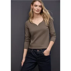 Street One Dames Shirt met hartvormige halslijn in Bruin