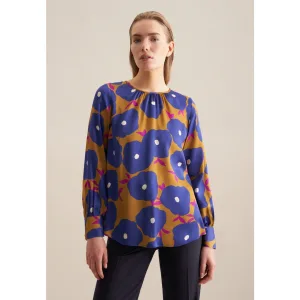 seidensticker Shirtblouse Zwarte roos Lange mouwen ronde hals print