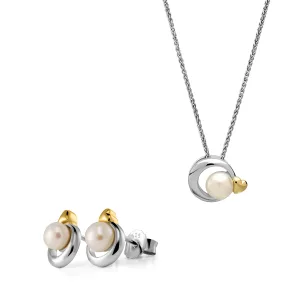 Orphelia ‘Mathilde’ Dames 925 Sterling Zilveren Set: Ketting-Hanger + Oorbellen – Zilver/Goud SET-7510/G