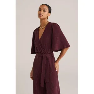 WE Fashion jumpsuit donkerrood met glitter