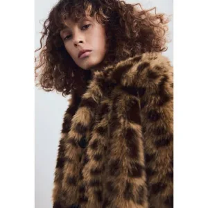 Mango faux fur jas bruin