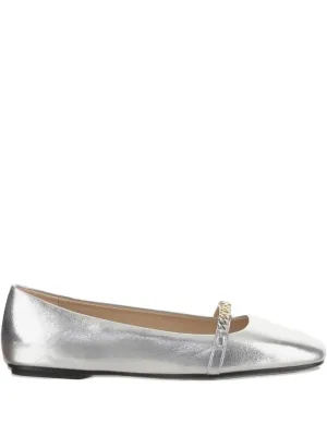 – Pointed Toe Flats With Metallic Silver Finish And in zilver