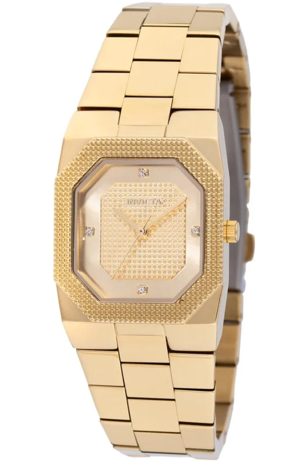 Invicta Cuadro 49866 Dames Horloge – Quartz Uurwerk – Roestvrij Staal met gouden Wijzerplaat – 27mm