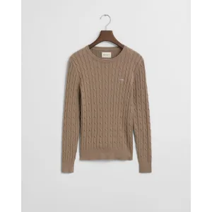 Gant Gebreide trui Stretch Cotton Cable C-Neck met logoborduursel op borsthoogte