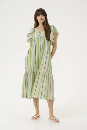 Jurk A-shape Green Stripe multicolour