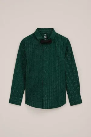 WE Fashion – Jongens overhemd met print – Regular fit – Donkergroen – Katoen –