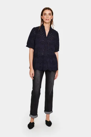 Blouse met korte mouwen Regular fit Night Sky dark blue