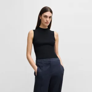 Women’s Boss Feskies Ribbed Top with Mock Neckline in Dark Blue