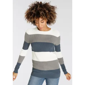 H.I.S Gebreide trui in streepoptiek met ronde halslijn