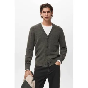 Mango Man vest met wol gebreid donkergroen