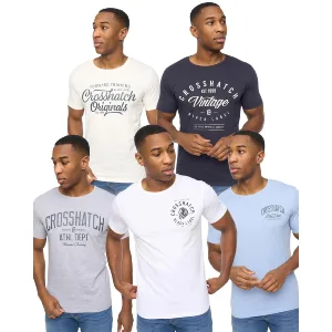 Men’s Crosshatch 5 Pack of College Theme Print T-Shirts in Multi colour