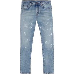 Gebroken witte Diag Outline Print Vintage Blue Jeans