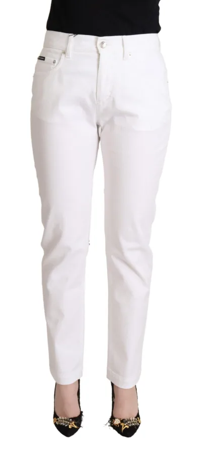 Dolce & Gabbana Witte Katoenen Mid Waist Denim Tapered Damesjeans