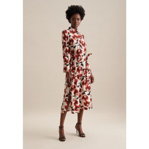 seidensticker Zomerjurk Zwarte roos Lange mouwen kraag print