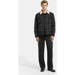 Scotch & Soda Sherpa Lined Plaid Flannel Eisenhower Jacket Black Grey