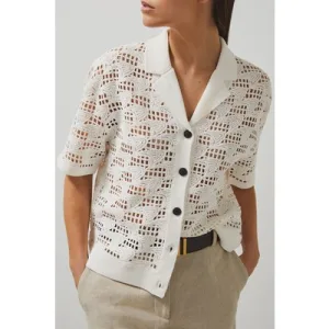 Reiss Ss Crochet Cuban Shirt White