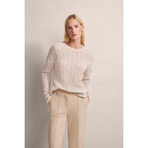 Bugatti Trui met ronde hals met kabelpatroon