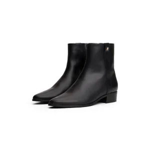 Tommy Hilfiger Laarsjes TH LEATHER POINTY ZIP BOOTIE , blokhak, zakelijke schoen, western laars in puntvorm