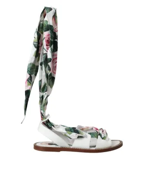 Rozenprint Platte Sandalen Leer Casual Stijl