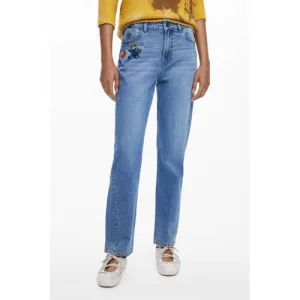 Desigual high waist straight leg jeans medium blue denim