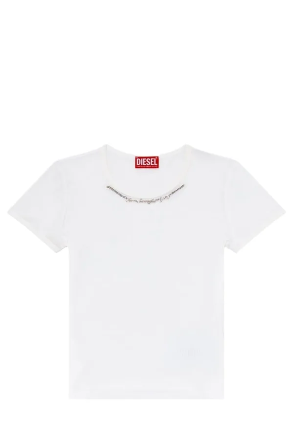 Diesel T-Matic geribbelde jersey top voor dames in Wit