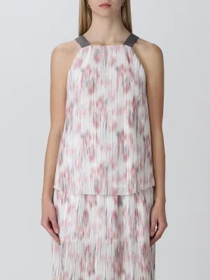 Plissé jurk met abstracte print zonder mouwen