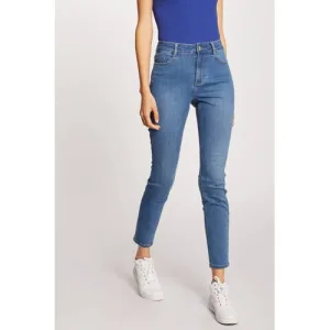 Morgan cropped high waist skinny jeans blue