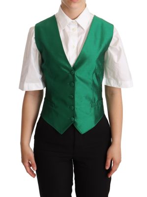 Dolce & Gabbana Dames Groene Zijde Satijn Mouwloze Gilet Vest