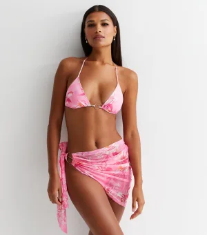 Roze sarong met bloemenprint