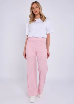 Roze uitlopende broek met elastische tailleband