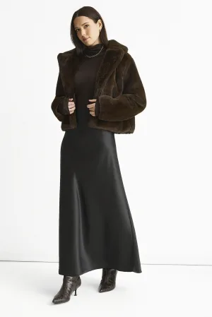 Koffie Crushed Look Faux Fur Cropped Jacket
