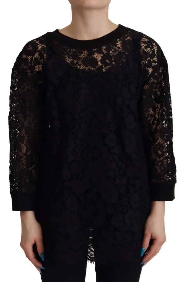 Dolce & Gabbana Zwarte Bloemige Kant Pullover Sicilië Damesblouse