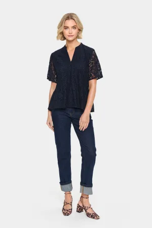 Blouse met korte mouwen Regular fit Night Sky dark blue