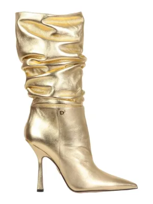 Dsquared2 Boots – Metallic Gold Slouchy Boots in beige