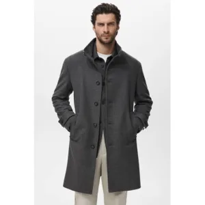 Mango Man manteljas met wol grijs