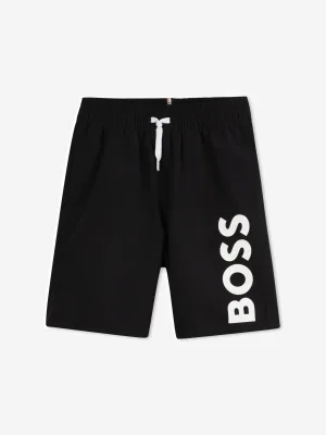 BOSS Jongens Logo Print Zwemshorts in Zwart