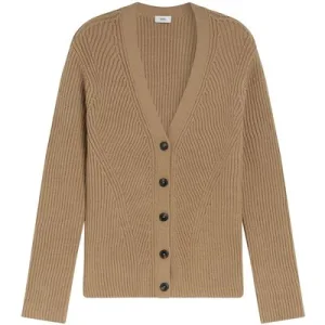 Closed V Cardigan Long Sleeve Knits Dried Tabaco