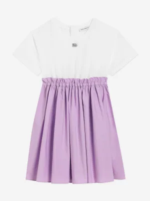 Meisjes Tricot en Katoenen Logo Jurk in Paars