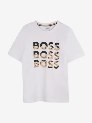 BOSS Jongens Multi Logo T-Shirt in Wit