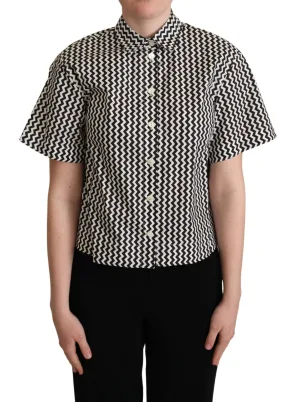 Dolce & Gabbana Dames Zwart Witte Zigzag Kraag Katoenen Top Shirt