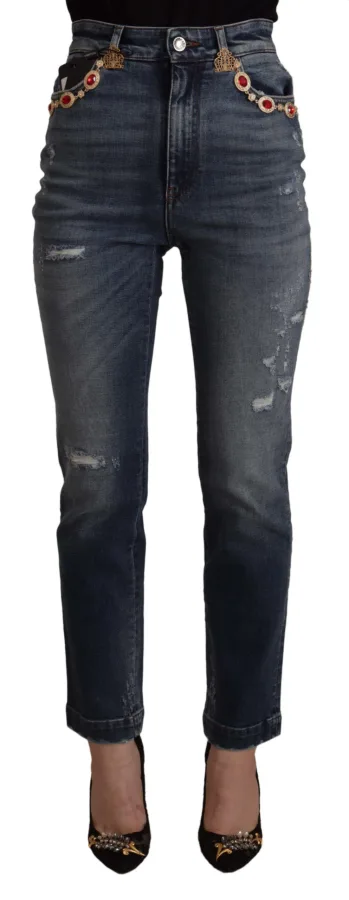 Dolce & Gabbana Blauwe Denim Kristallen Versierde Broek Damesjeans