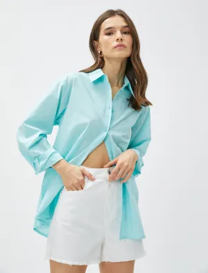 Koton SHIRTS LS Cotton Jeweled Long Sleeve Oversized Shirt