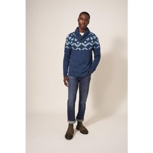 White Stuff Arundel Geo Fairisle Shawl Navy