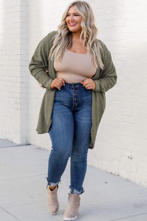 Wafelgebreide Open Front Cardigan