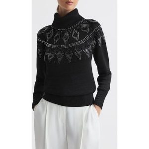 Reiss Bella-embellished Knitted Sweater Black