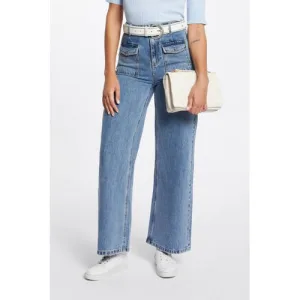 Morgan high waist cropped jeans medium blue denim
