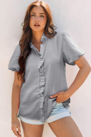 Gerimpelde Voorkant Gestreepte Blouse