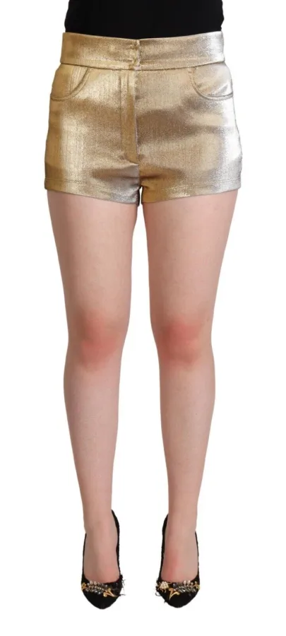 Dolce & Gabbana Metallic Gouden Katoenen Mid Waist Hotpants Dames Shorts