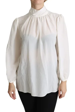 Dolce & Gabbana Dames Witte Zijde Pussy Bow Lange Mouw Blouse