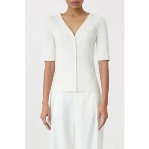 Closed V Cardigan Short Sleeve Knits Ecru